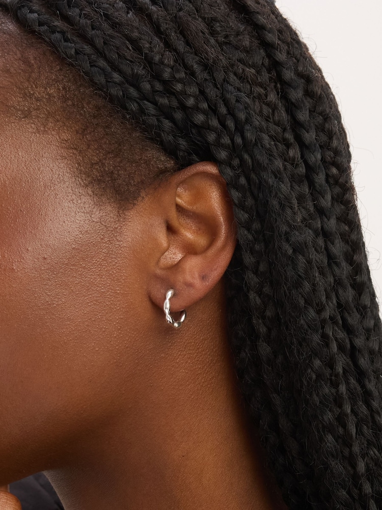 Simply Silver 925 Sterling Silver Polished Pebble Hoop Earrings - Image 3 of 3