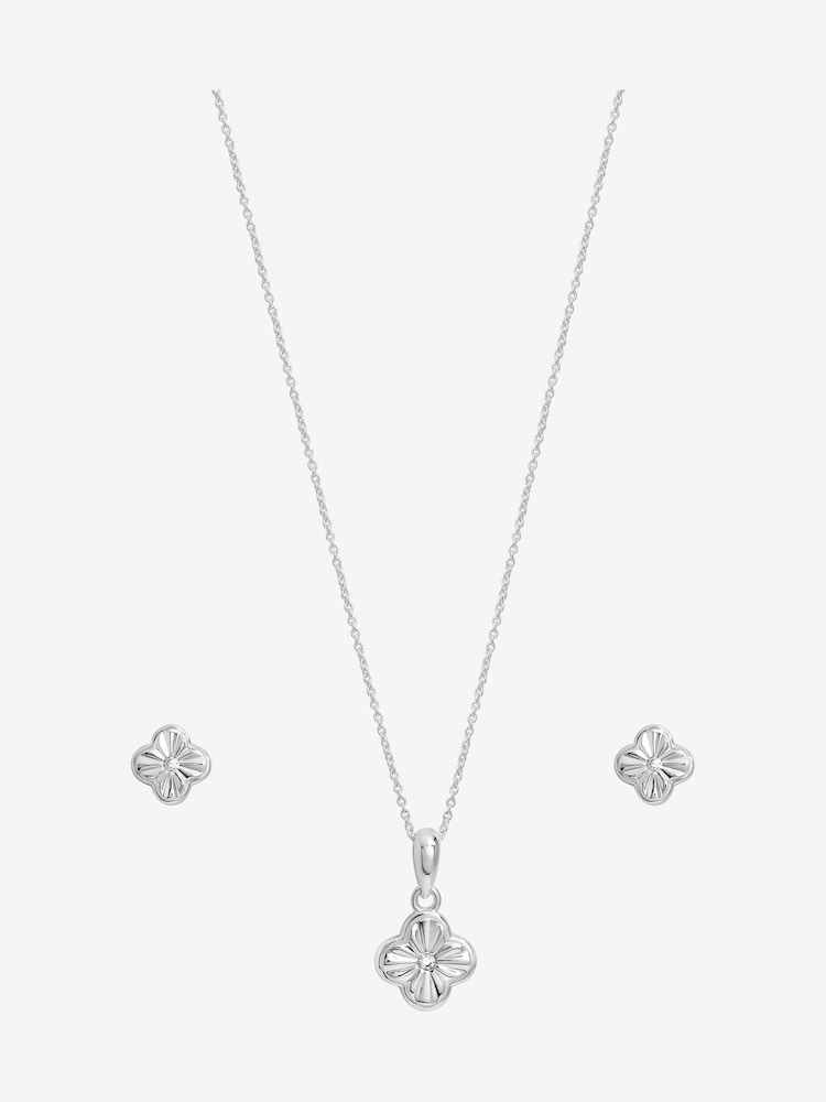 Simply Silver 925 Sterling Silver Polished Diamond Cut Clover Set Gift Box - Image 1 of 4