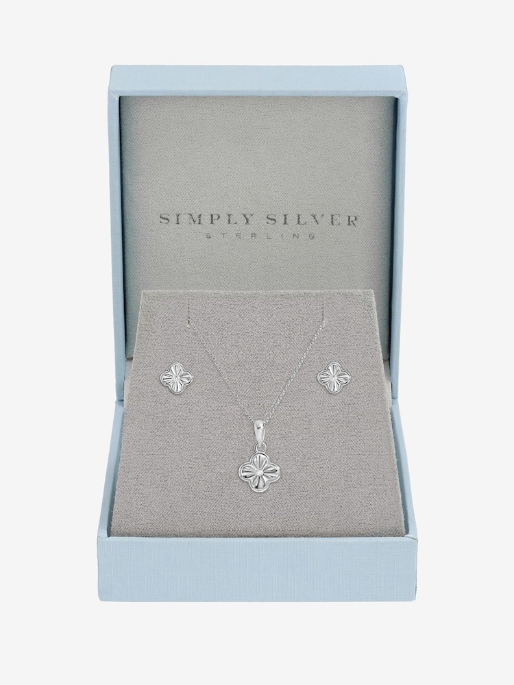 Simply Silver 925 Sterling Silver Polished Diamond Cut Clover Set Gift Box - Image 2 of 4