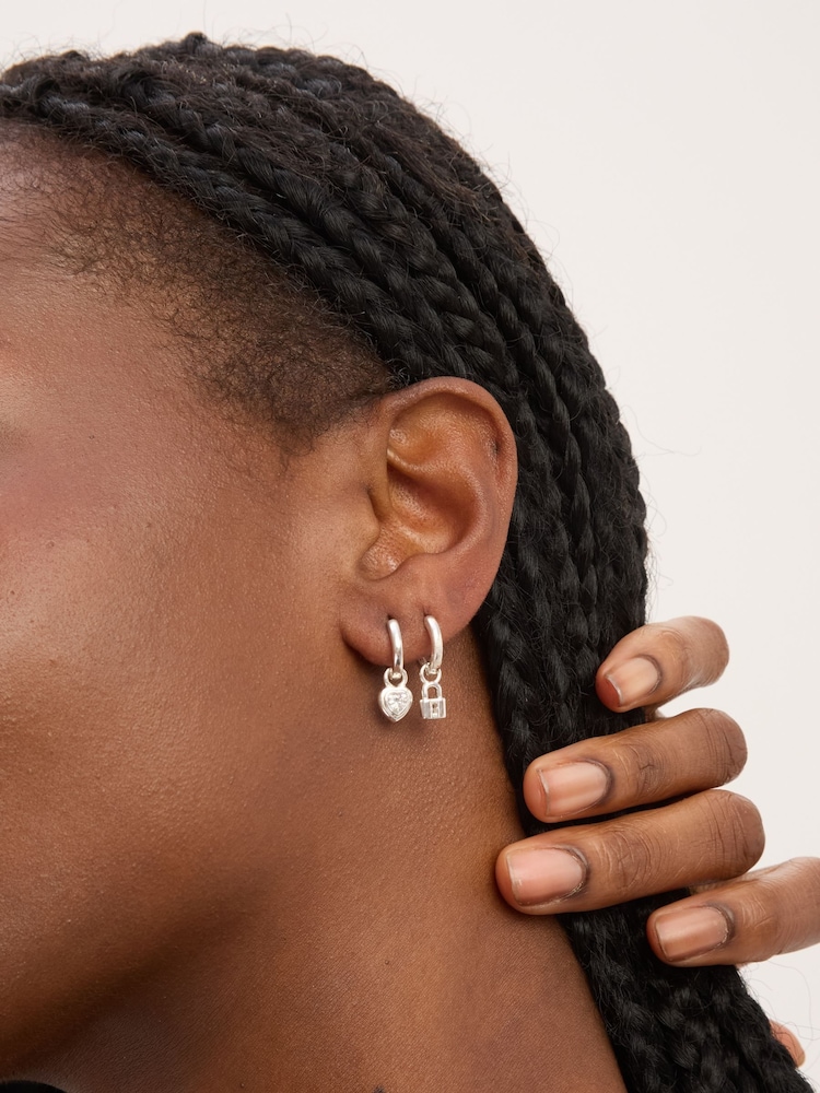Simply Silver 925 Sterling Silver Polished Padlock Charm Hoop Earrings - Image 3 of 3