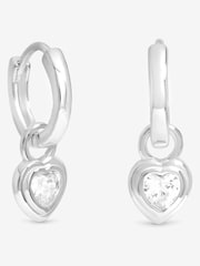 Simply Silver Silver Polished and Cubic Zirconia Heart Besel Hoop Earrings - Image 1 of 3