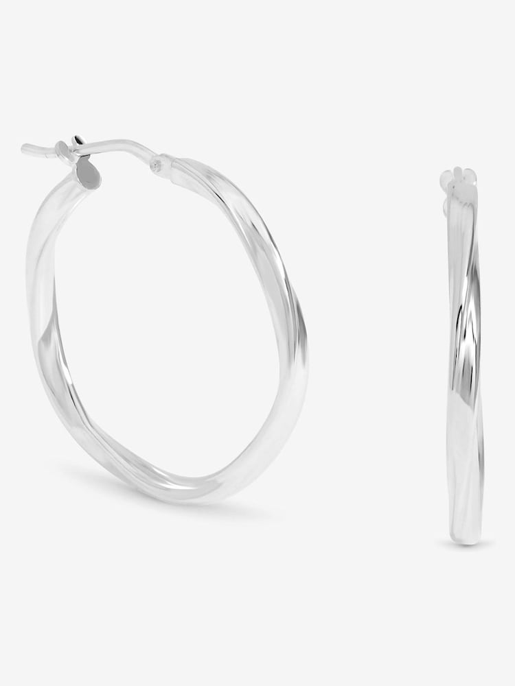 Simply Silver 925 Sterling Silver Polished Medium Twist Hoop Earrings - Image 1 of 3