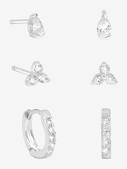 Simply Silver Silver Tone Cubic Zirconia Stud and Hoop Earrings Pack of 3 - Image 1 of 3