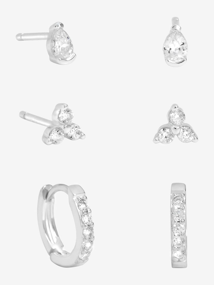 Simply Silver Silver Tone Cubic Zirconia Stud and Hoop Earrings Pack of 3 - Image 1 of 3