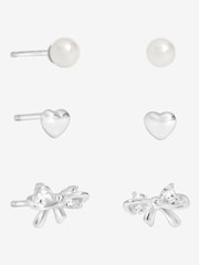 Simply Silver Sterling Silver 925 Pearl Bow Earrings 3 Pack - Image 1 of 2