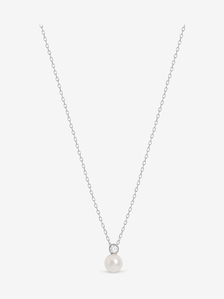 Simply Silver 925 Sterling Silver Cubic Zirconia Besel Pearl Drop Pendant - Image 1 of 2 Simply Silver 925 Sterling Silver Cubic Zirconia Besel Pearl Drop Pendant - Image 1 of 2