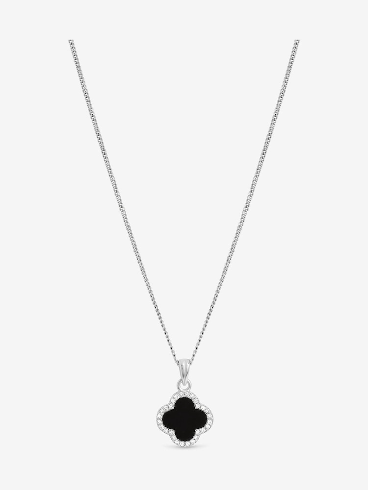 Simply Silver Sterling Silver 925 Pave and Jet Clover Pendant - Image 1 of 3