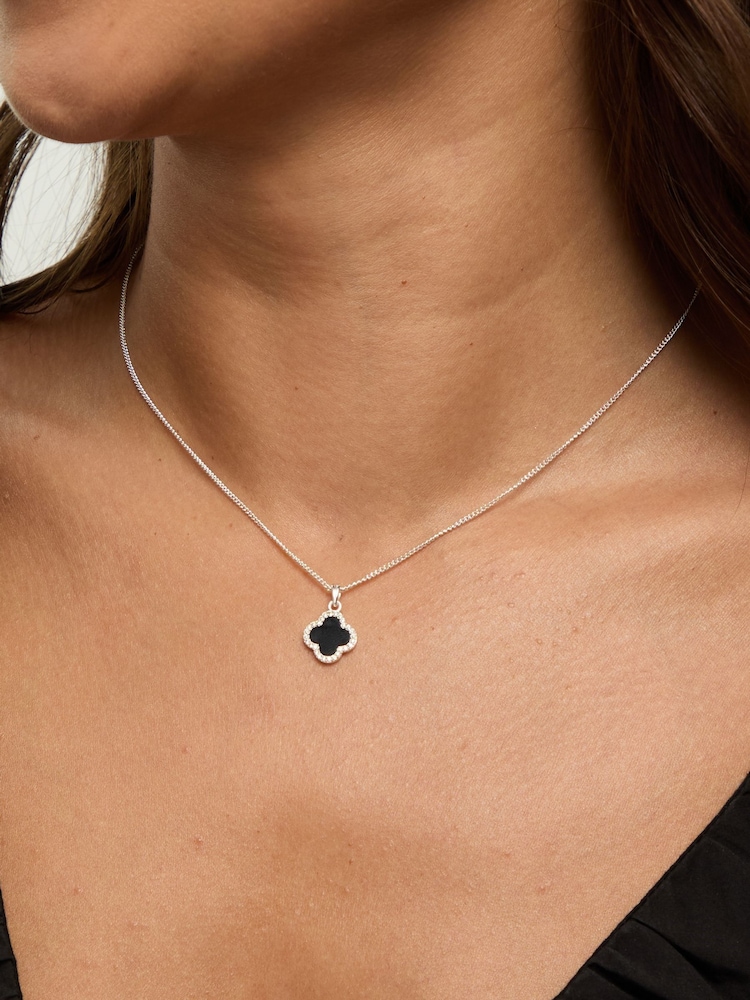 Simply Silver Sterling Silver 925 Pave and Jet Clover Pendant - Image 2 of 3