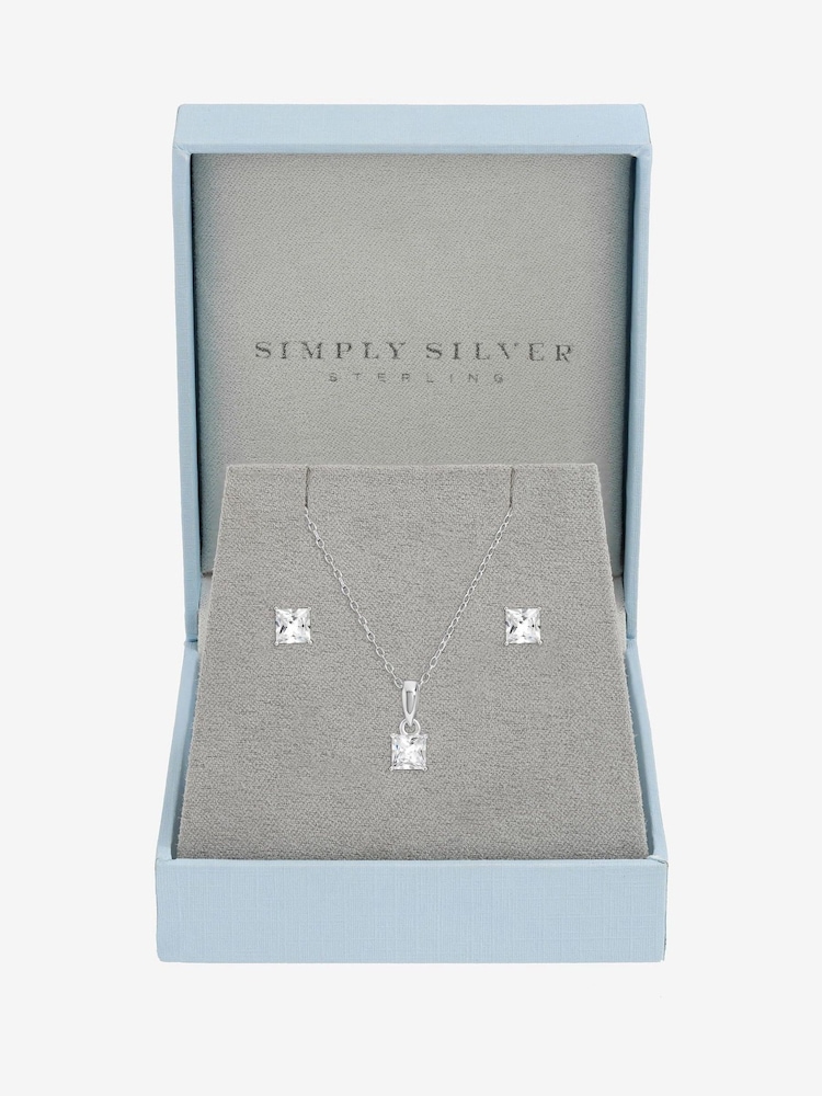 Simply Silver 925 Sterling Silver Cubic Zirconia Cushion Set - Image 1 of 4 Simply Silver 925 Sterling Silver Cubic Zirconia Cushion Set - Image 1 of 4