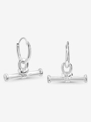 Simply Silver 925 Sterling Silver Polished Textured T Bar Hoop Earrings - Image 1 of 2