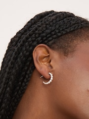 Simply Silver Silver Tone Polished Textured Orb Hoop Earrings - Image 2 of 3