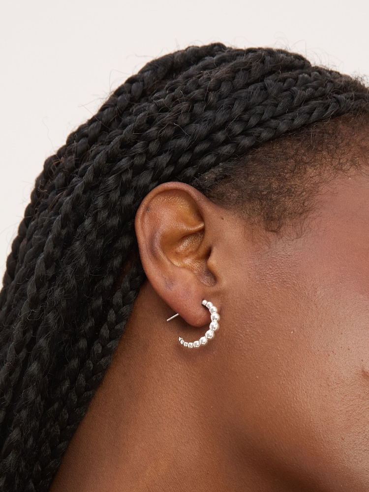 Simply Silver Silver Tone Polished Textured Orb Hoop Earrings - Image 2 of 3 Simply Silver Silver Tone Polished Textured Orb Hoop Earrings - Image 2 of 3