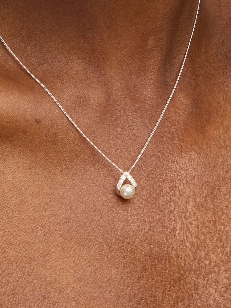 Simply Silver 925 Sterling Silver Pave and Pearl Pendant - Image 2 of 3 Simply Silver 925 Sterling Silver Pave and Pearl Pendant - Image 2 of 3