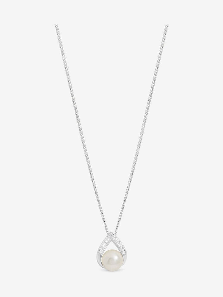 Simply Silver 925 Sterling Silver Pave and Pearl Pendant - Image 3 of 3