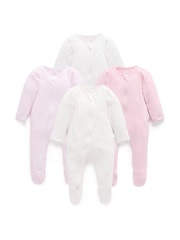 Purebaby Pale Pink Bear Zip Sleepsuits 4 Pack - Image 3 of 6