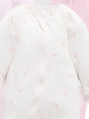 Purebaby Pale Pink Bear Zip Sleepsuits 4 Pack - Image 5 of 6
