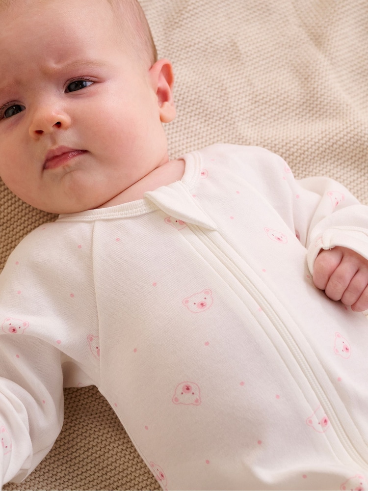 Purebaby Pale Pink Bear Zip Sleepsuits 4 Pack - Image 6 of 6 Purebaby Pale Pink Bear Zip Sleepsuits 4 Pack - Image 6 of 6