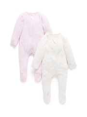 Purebaby Pale Pink Bear Zip Baby Sleepsuits 2 Pack - Image 1 of 5