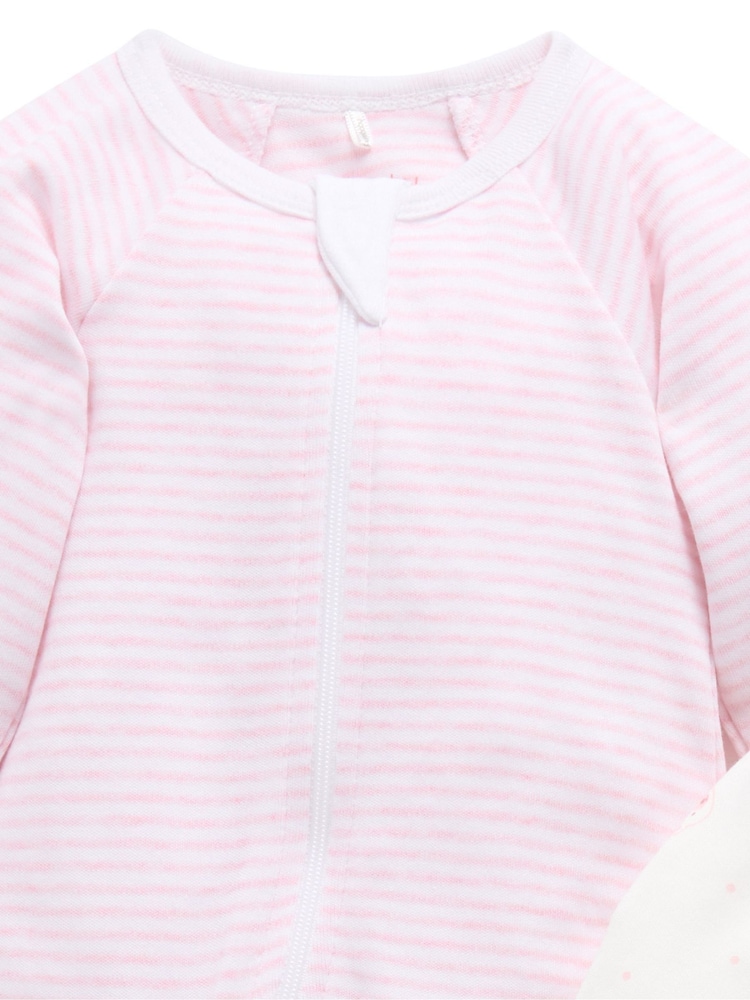 Purebaby Pale Pink Bear Zip Baby Sleepsuits 2 Pack - Image 2 of 5 Purebaby Pale Pink Bear Zip Baby Sleepsuits 2 Pack - Image 2 of 5
