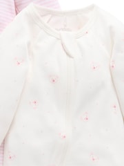 Purebaby Pale Pink Bear Zip Baby Sleepsuits 2 Pack - Image 3 of 5