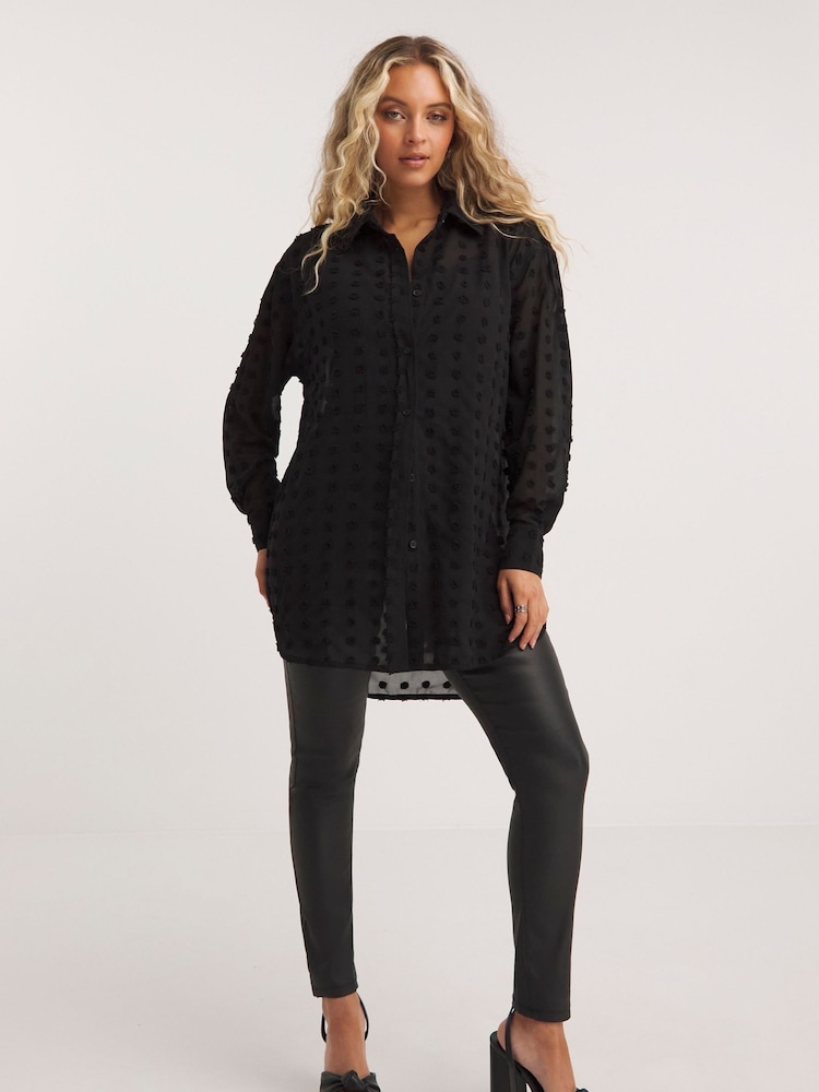 Simply Be Black Oversized Chiffon Dobby Shirt - Image 1 of 4 Simply Be Black Oversized Chiffon Dobby Shirt - Image 1 of 4