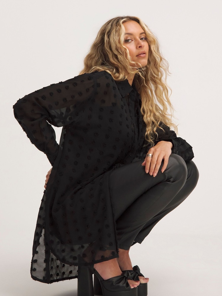 Simply Be Black Oversized Chiffon Dobby Shirt - Image 4 of 4 Simply Be Black Oversized Chiffon Dobby Shirt - Image 4 of 4