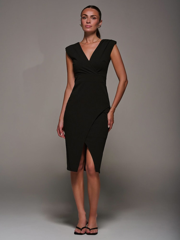 Jolie Moi Black Split Hem Bodycon Midi Dress - Image 1 of 6 Jolie Moi Black Split Hem Bodycon Midi Dress - Image 1 of 6