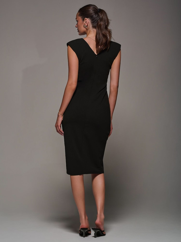 Jolie Moi Black Split Hem Bodycon Midi Dress - Image 2 of 6