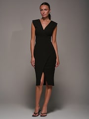 Jolie Moi Black Split Hem Bodycon Midi Dress - Image 6 of 6