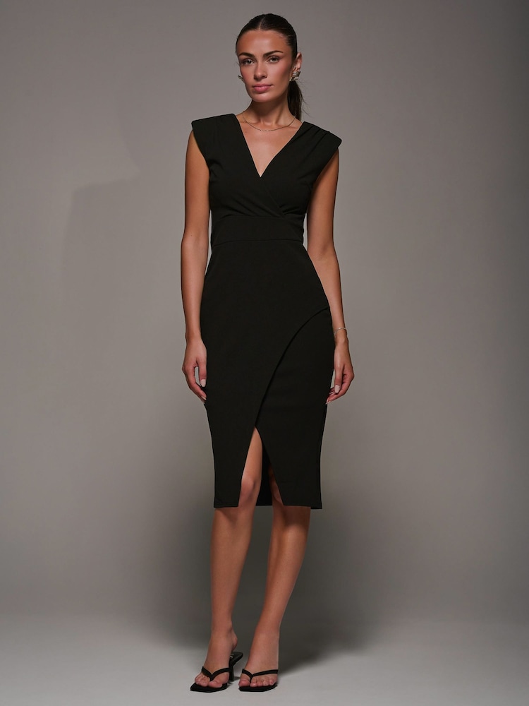 Jolie Moi Black Split Hem Bodycon Midi Dress - Image 6 of 6 Jolie Moi Black Split Hem Bodycon Midi Dress - Image 6 of 6