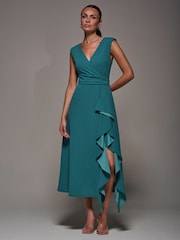 Jolie Moi Green Frill Detail Wrap Dress - Image 1 of 6