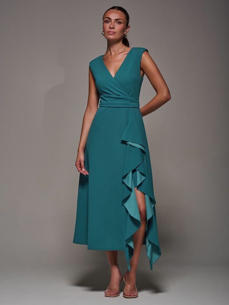 Jolie Moi Green Frill Detail Wrap Dress - Image 1 of 6 Jolie Moi Green Frill Detail Wrap Dress - Image 1 of 6