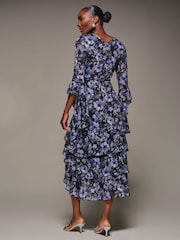 Jolie Moi Black Ruffle Sleeve Tiered Mesh Midaxi Dress - Image 2 of 6