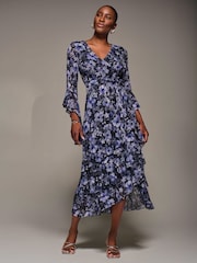 Jolie Moi Black Ruffle Sleeve Tiered Mesh Midaxi Dress - Image 4 of 6