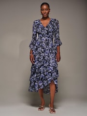 Jolie Moi Black Ruffle Sleeve Tiered Mesh Midaxi Dress - Image 5 of 6