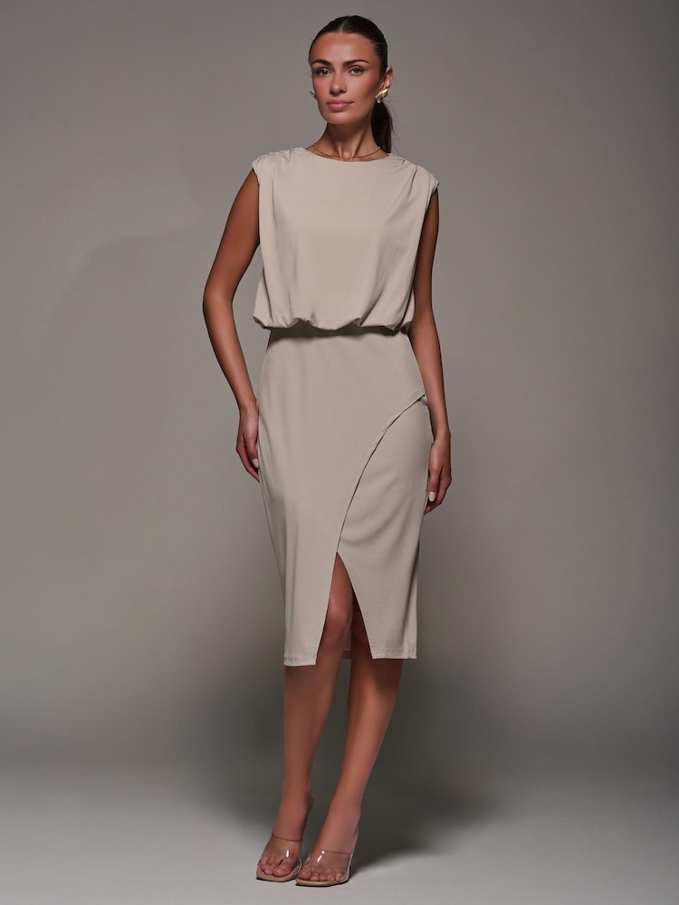 Jolie Moi Cream Draped Wrap Bodycon Dress - Image 1 of 6