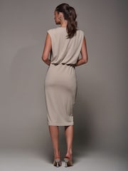 Jolie Moi Cream Draped Wrap Bodycon Dress - Image 2 of 6