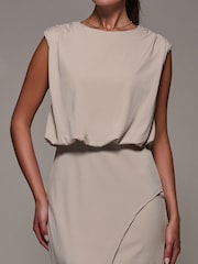 Jolie Moi Cream Draped Wrap Bodycon Dress - Image 3 of 6