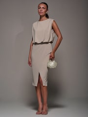 Jolie Moi Cream Draped Wrap Bodycon Dress - Image 4 of 6