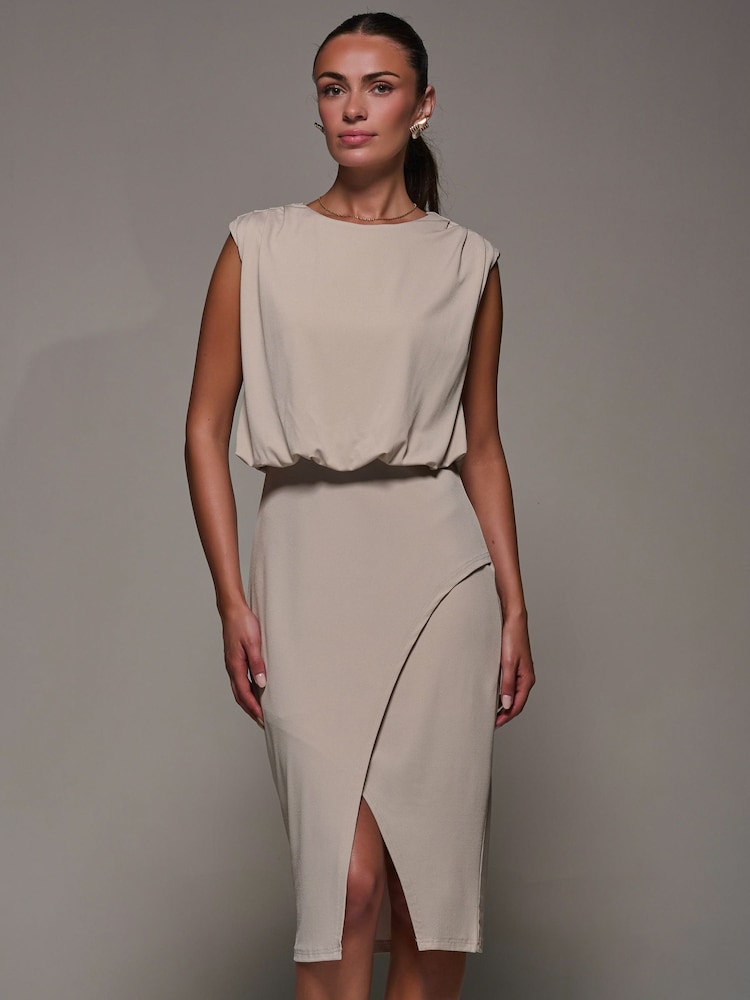 Jolie Moi Cream Draped Wrap Bodycon Dress - Image 6 of 6