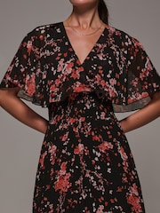 Jolie Moi Black Chiffon Floral Print Pleated Dress - Image 3 of 6