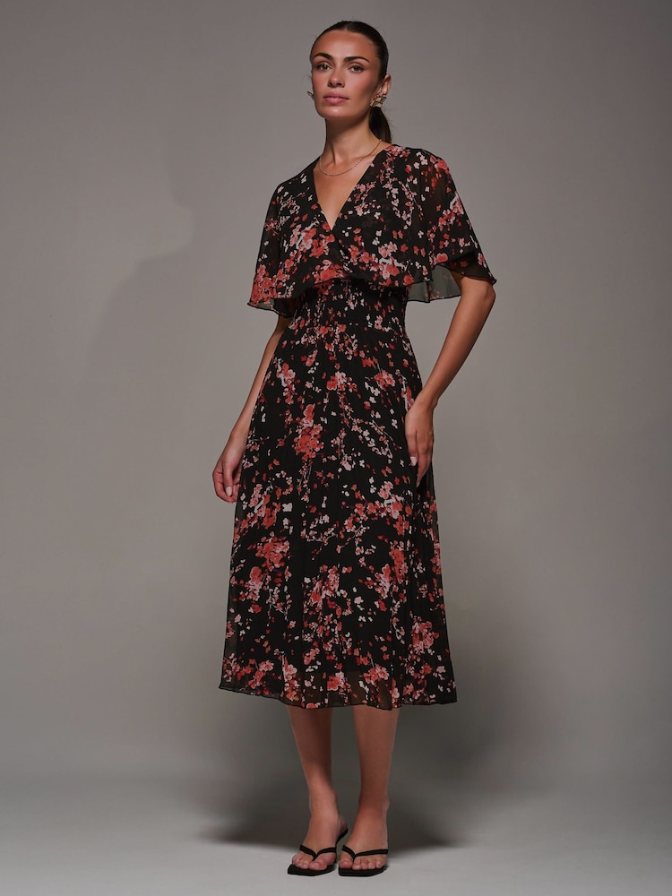 Jolie Moi Black Chiffon Floral Print Pleated Dress - Image 6 of 6 Jolie Moi Black Chiffon Floral Print Pleated Dress - Image 6 of 6