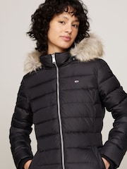 Tommy Jeans Black Shiny Water Repellent Down Puffer Coat - Image 1 of 5