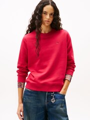 Tommy Jeans Red Flag Embroidery Fleece Sweat Top - Image 1 of 5