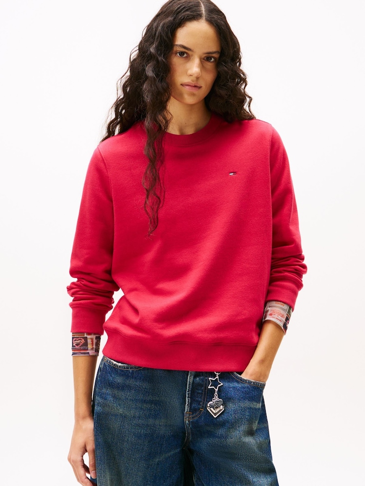 Tommy Jeans Red Flag Embroidery Fleece Sweat Top - Image 1 of 5