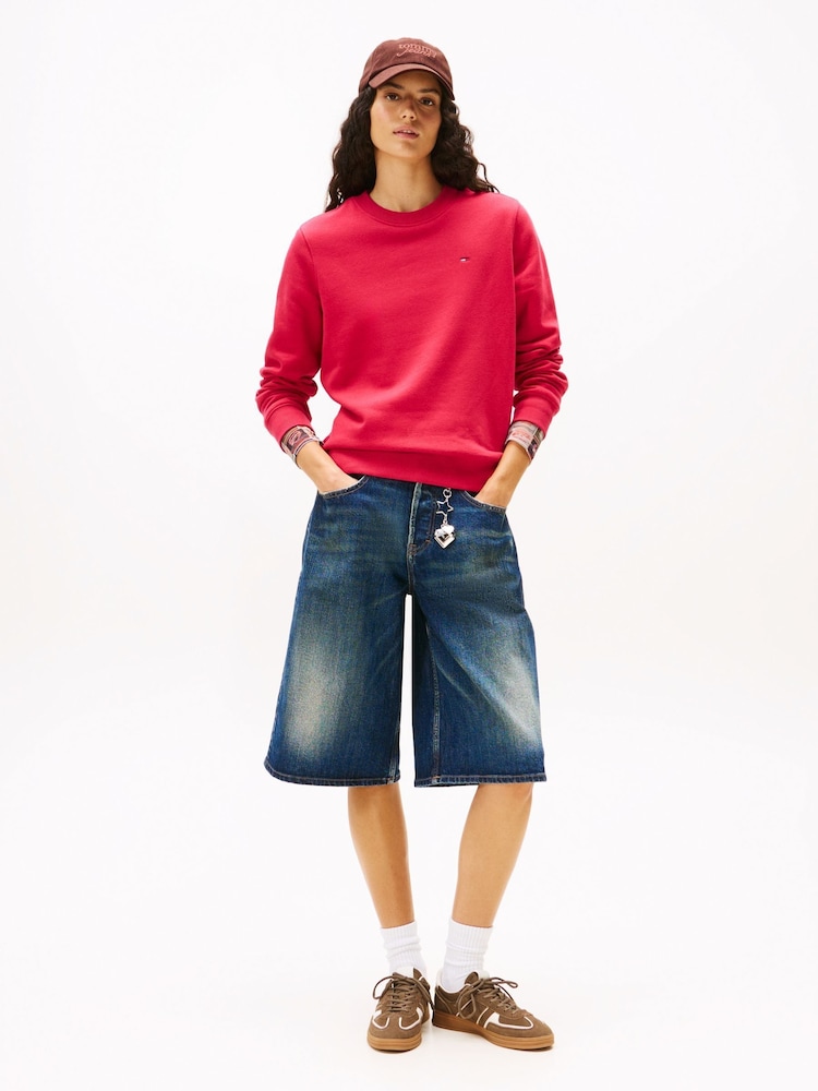 Tommy Jeans Red Flag Embroidery Fleece Sweat Top - Image 2 of 5