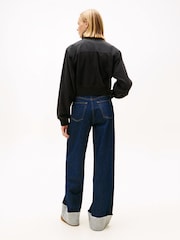 Tommy Jeans Black Polar Fleece Mixed Panel Zip-Thru Sweattop - Image 3 of 5