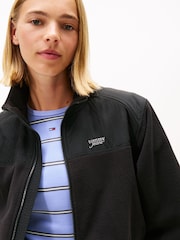 Tommy Jeans Black Polar Fleece Mixed Panel Zip-Thru Sweattop - Image 4 of 5