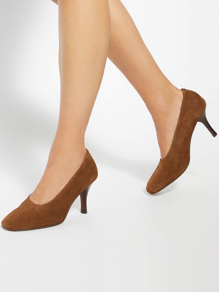 Dune London Brown Abundant Round Toe High Cut Court Shoes - Image 1 of 6 Dune London Brown Abundant Round Toe High Cut Court Shoes - Image 1 of 6