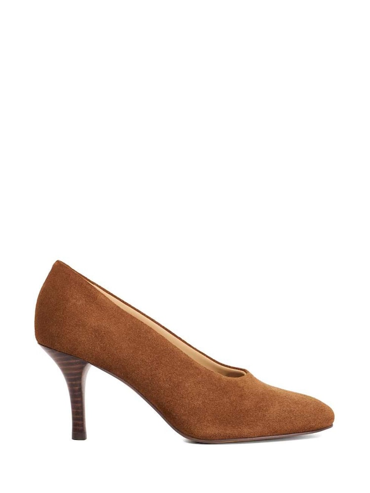 Dune London Brown Abundant Round Toe High Cut Court Shoes - Image 2 of 6 Dune London Brown Abundant Round Toe High Cut Court Shoes - Image 2 of 6